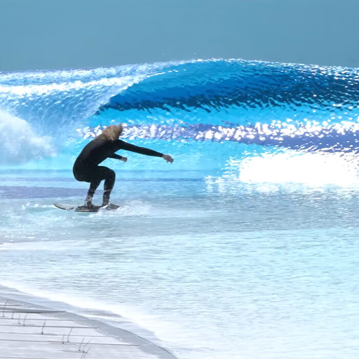 Blair Conklin does some very scientific research into the skimmability of Surftown MUC. Photo: Skid Kids // YouTube