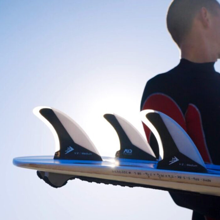 Kevin Schulz with Firewire's new Velox fin set. Photo: Firewire Surfboards