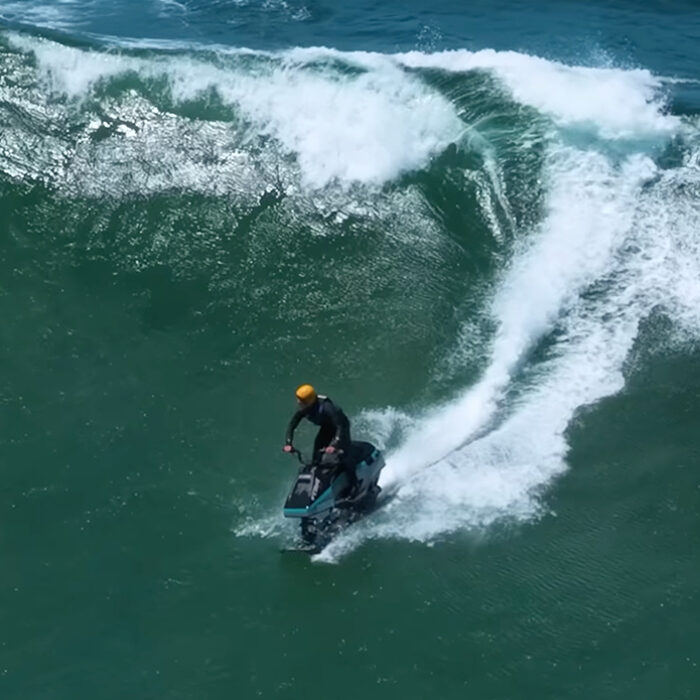 The Sickos got their hands on a vintage WetBike and actually managed to get the thing out into the surf. Photo: Sickos // YouTube