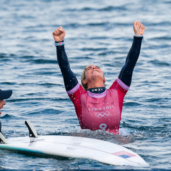 Caroline Marks shortly after winning gold. Photo: Pablo Jimenez // ISA