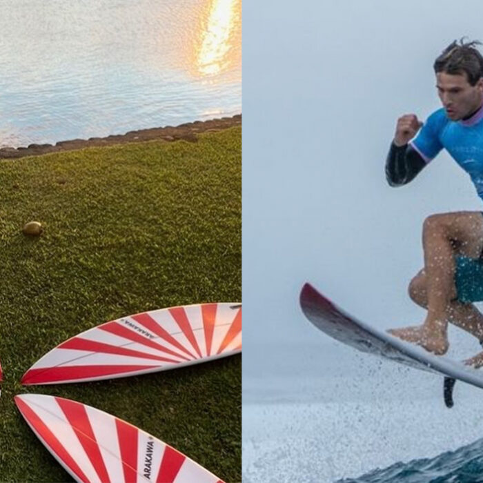 Jack Robinson's boards before and after South Korean officials requested he remove an Andy Irons-inspired design. Photos: Jack Robinson // Instagram