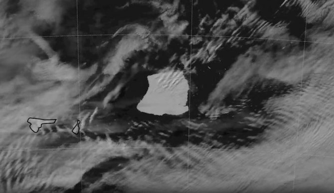 A23a, an iceberg currently trapped spinning in place in the Weddell Sea. Photo: NOAA