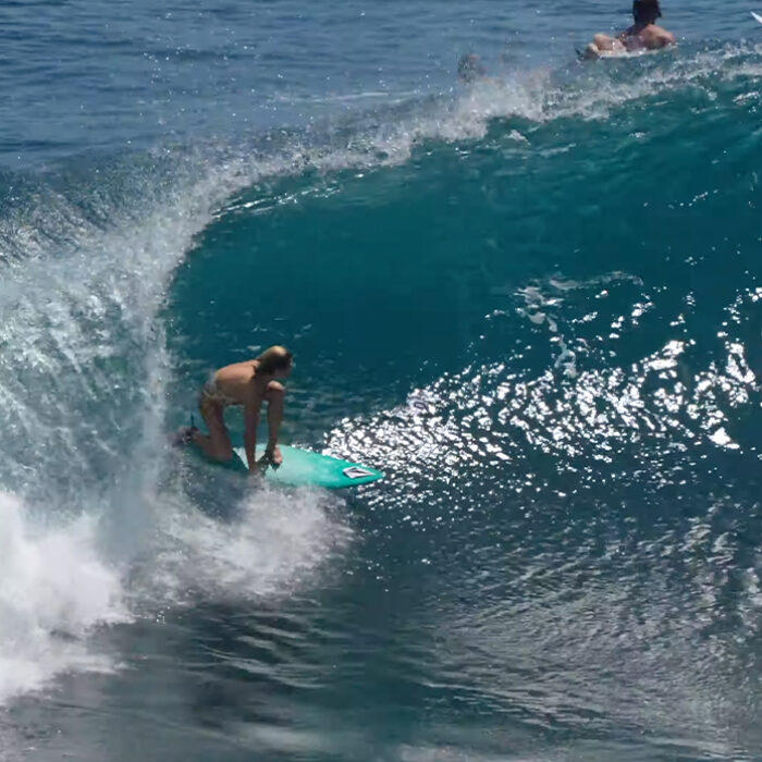 Coco Ho tucking into a barrel at Uluwatu. Photo: Mason Ho // YouTube