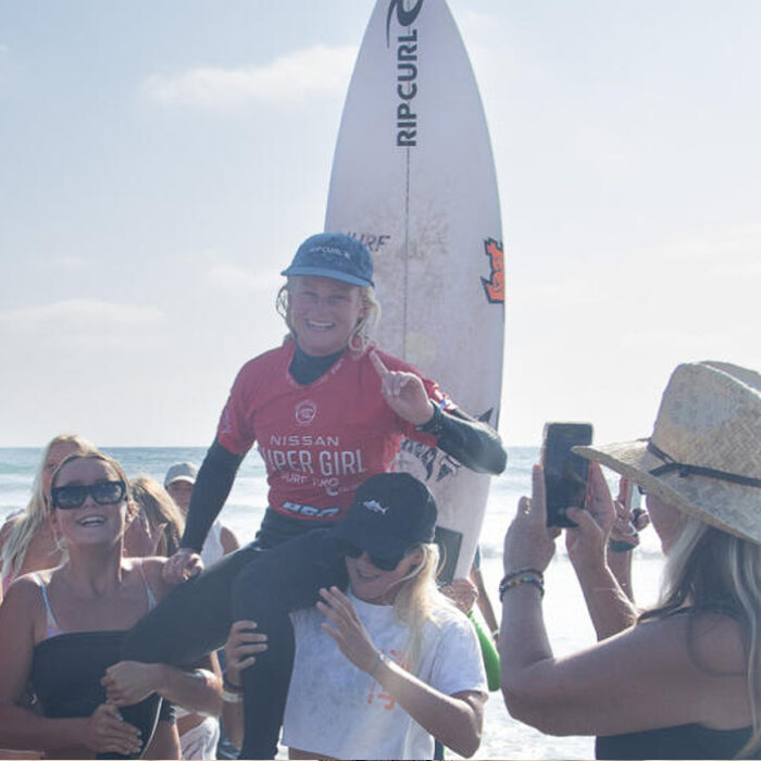 Eden Walla takes gold at the Super Girl Surf Pro. Photo: WSL