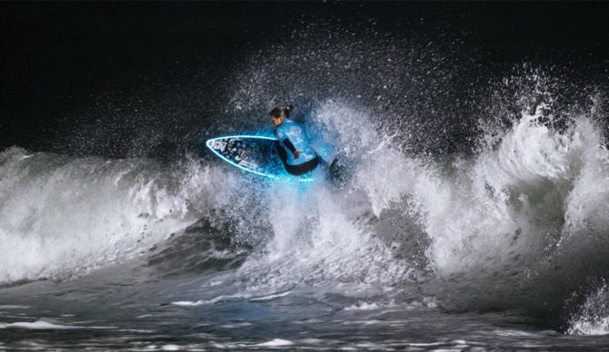 The Surf de Nuit is a unique night surfing competition held at Anglet, France. Photo: WSL