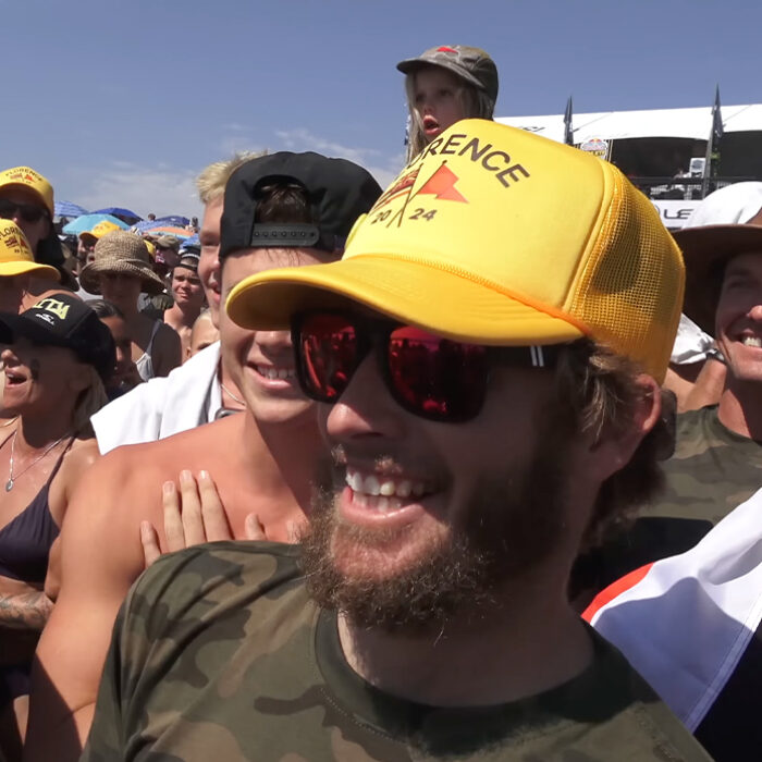 Nathan Florence joins a crowd of Florence-clad onlookers to watch his brother win the WSL finals. Photo: Nathan Florence // YouTube
