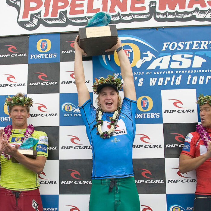 Jamie O'Brien celebrating his win at the 2004 Pipe Masters. Photo: Jamie O'Brien // Instagram