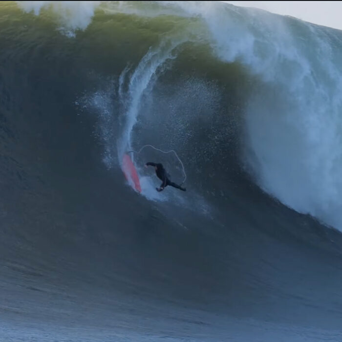 Wilem Banks takes a tumble on Maverick's opening day. Photo: Tucker Wooding // YouTube