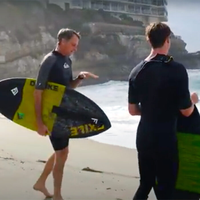 56-Year-Old Tony Hawk Shreds on a Skimboard with Brad Domke