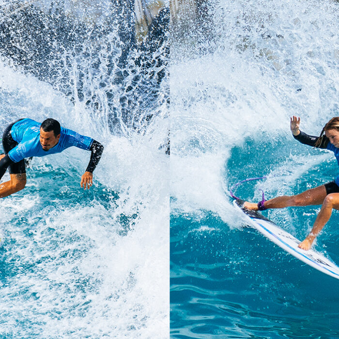 Italo Ferreira and Caitlin Simmers took home yellow jerseys at the Surf Abu Dhabi Pro. Photos: WSL // Max Physick