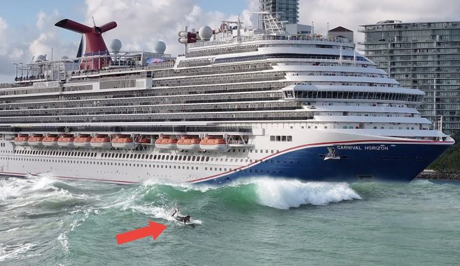 Ben Gravy Surfed a Wave Made by the World’s Biggest Cruise Ship
