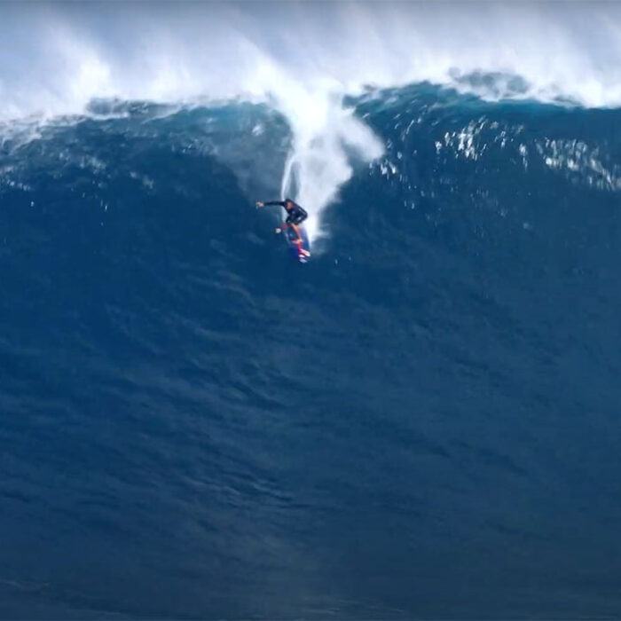 Kai Lenny surfing Jaws on a 7'6"