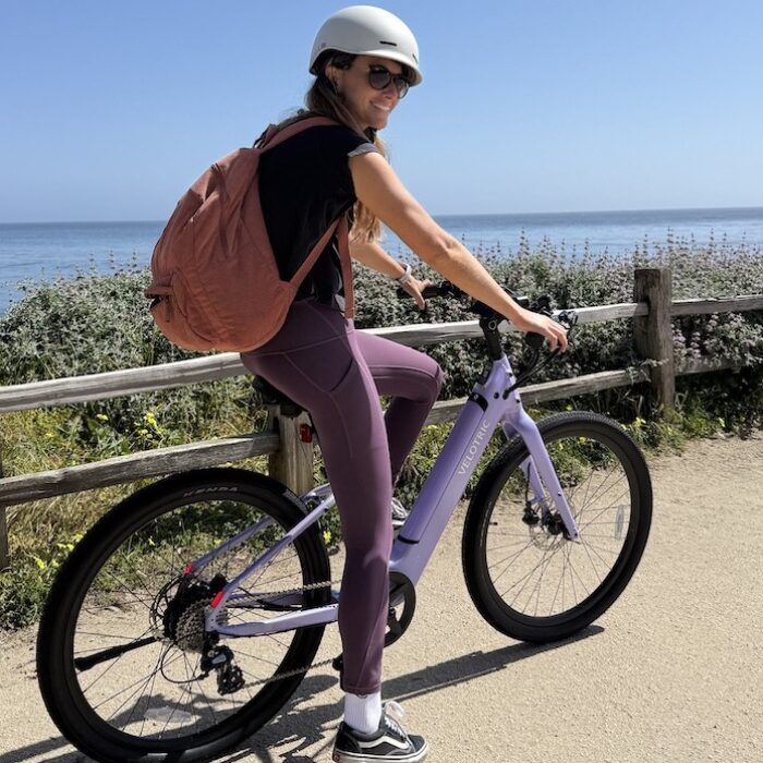 a woman on a Breeze electric bike