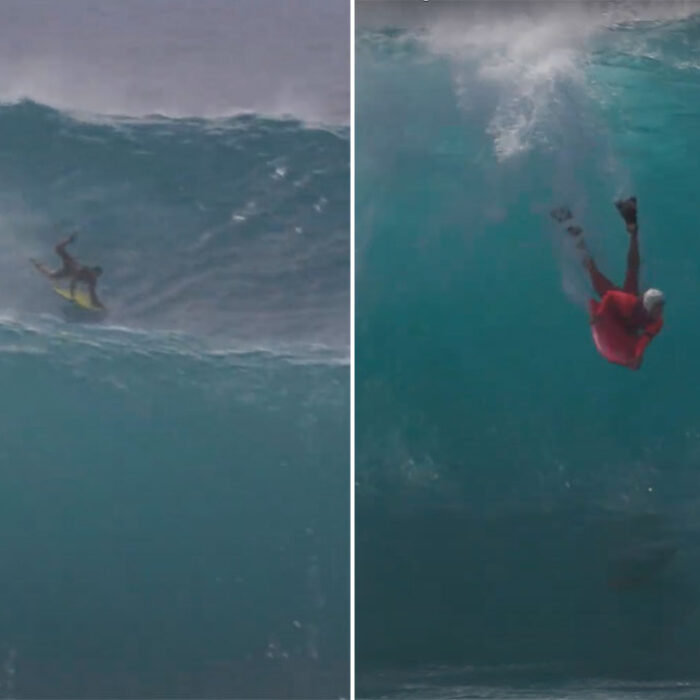 Dave Hubbard and Guilherme Tâmega bodyboarding Pipeline