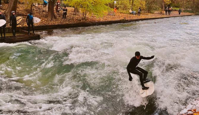 Eisbach River wave surfer