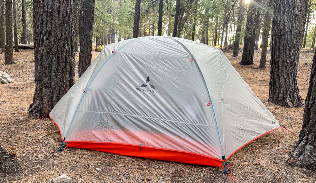pitched backpacking tent