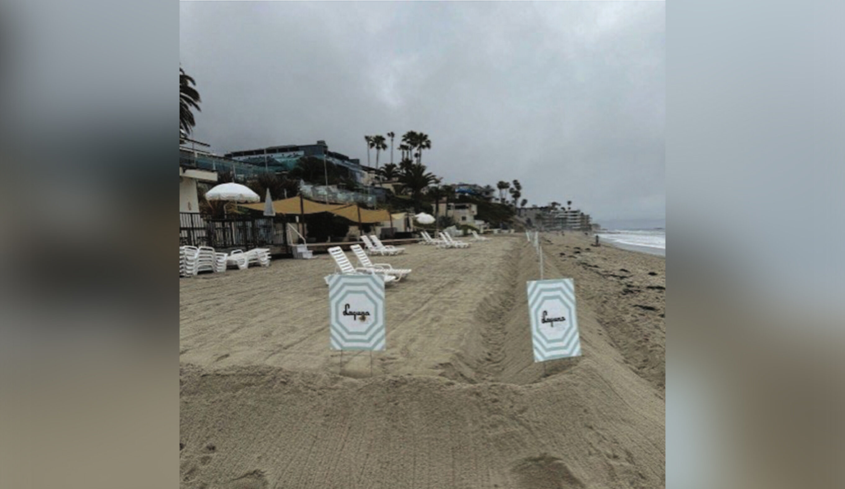 Hotel Laguna has maintained a sand berm and posted signs, in an alleged attempt to discourage public beach access. Photo California Coastal Commission