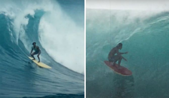 Eddie Aikau and Gerry Lopez surfing Hawaii