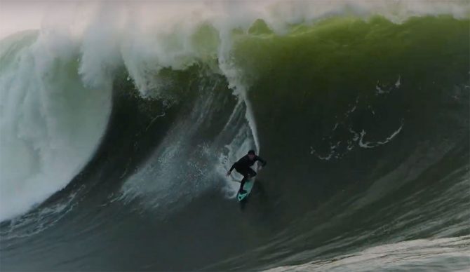 Sage Burke surfing Maverick's left