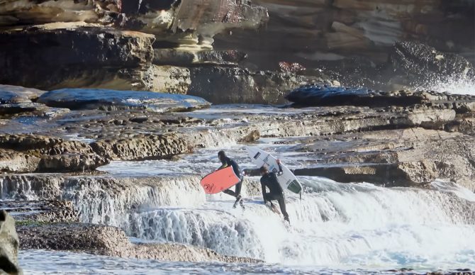 Nathan Florence just barely making it on to (relatively) dry land. Photo: Nathan Florence // YouTube