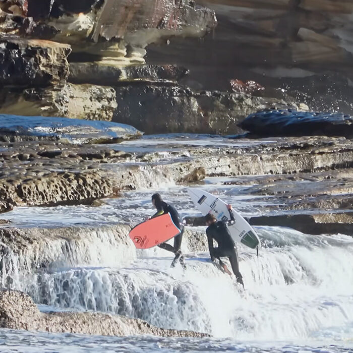 Nathan Florence just barely making it on to (relatively) dry land. Photo: Nathan Florence // YouTube