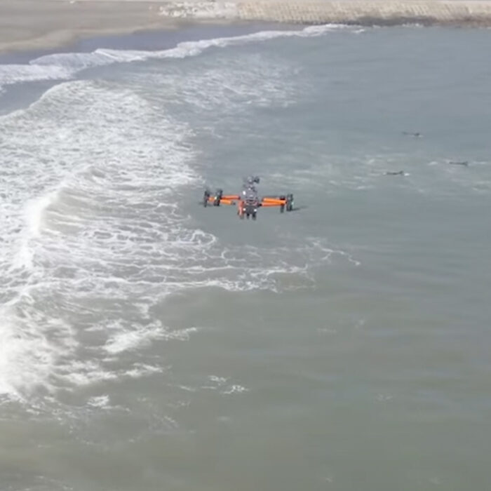 A drone patrolled the beach in a successful test run. Photo: Blue Innovation Co. // YouTube