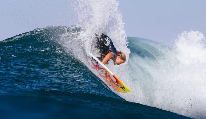 Erin Brooks sporting a Rip Curl Sticker at Bells. Photo: Ed Sloane // WSL