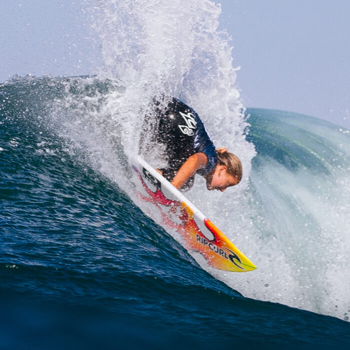 Erin Brooks sporting a Rip Curl Sticker at Bells. Photo: Ed Sloane // WSL