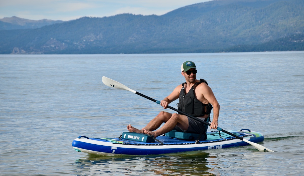 A man paddling the Tahe Beach SUP-Yak on Lake Tahoe