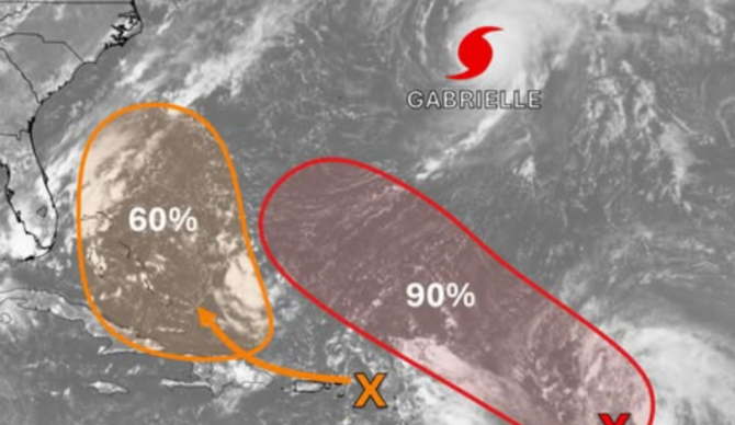 As of Tuesday morning, Eastern Time, Gabrielle was fewer than 400 miles east-northeast of Bermuda, with sustained maximum winds of 140 mph. Photo: NWS