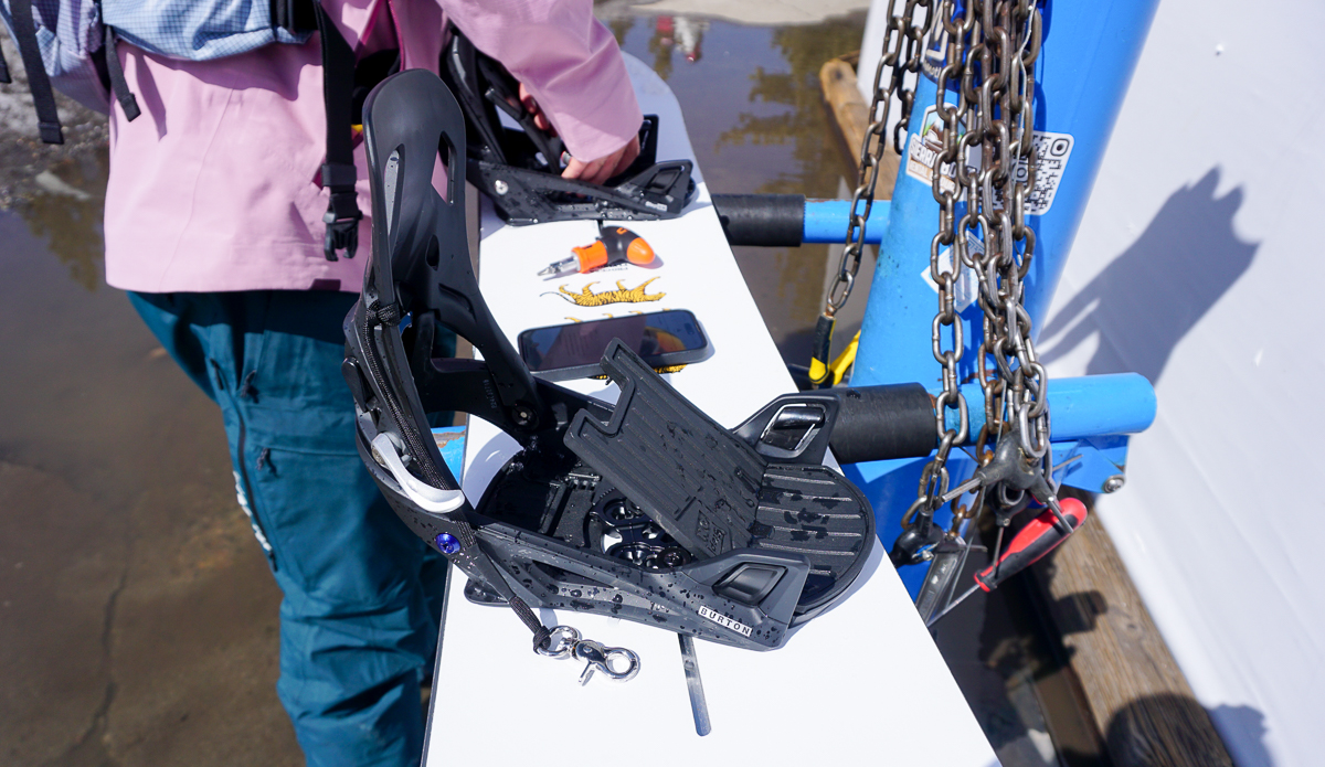 putting bindings on a snowboard