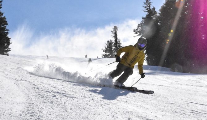 Will Skiing in the Mountain Hardwear High Exposure Bibs