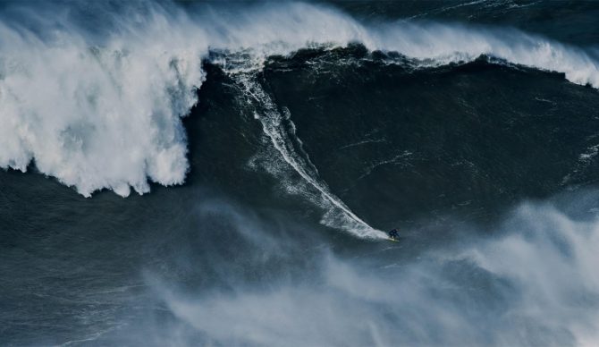 Sebastian Steudtner setting the current world record at Nazaré. Photo: Porsche