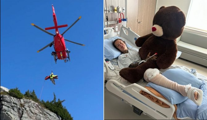 Hiker near Squamish falls with dog
