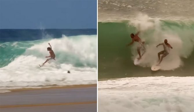 Gold Coast surfers wiping out and dropping in