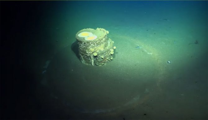 Toxic waste barrel off Los Angeles with ring around it