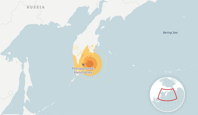 map of Russia showing where an earthquake hit