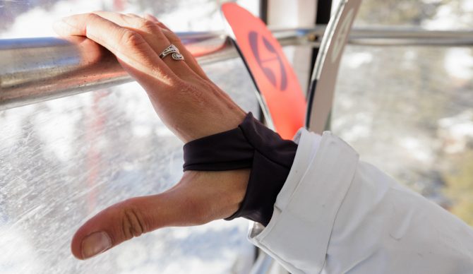 Wrist Gaiters on the HH Alpha 4.0 Ski Jacket