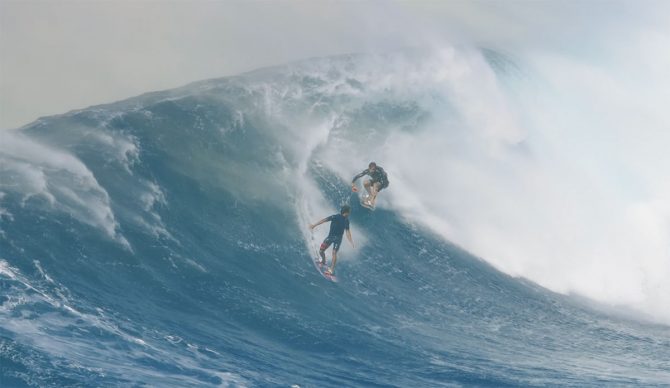 Kai and Ridge Lenny filming at Jaws with a GoPro
