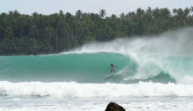 surfer riding the wave at Nias