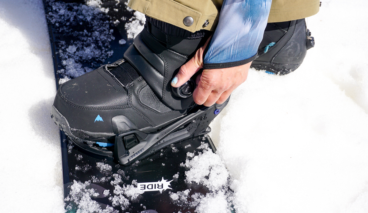 adjusting the BOA on a snowboard boot