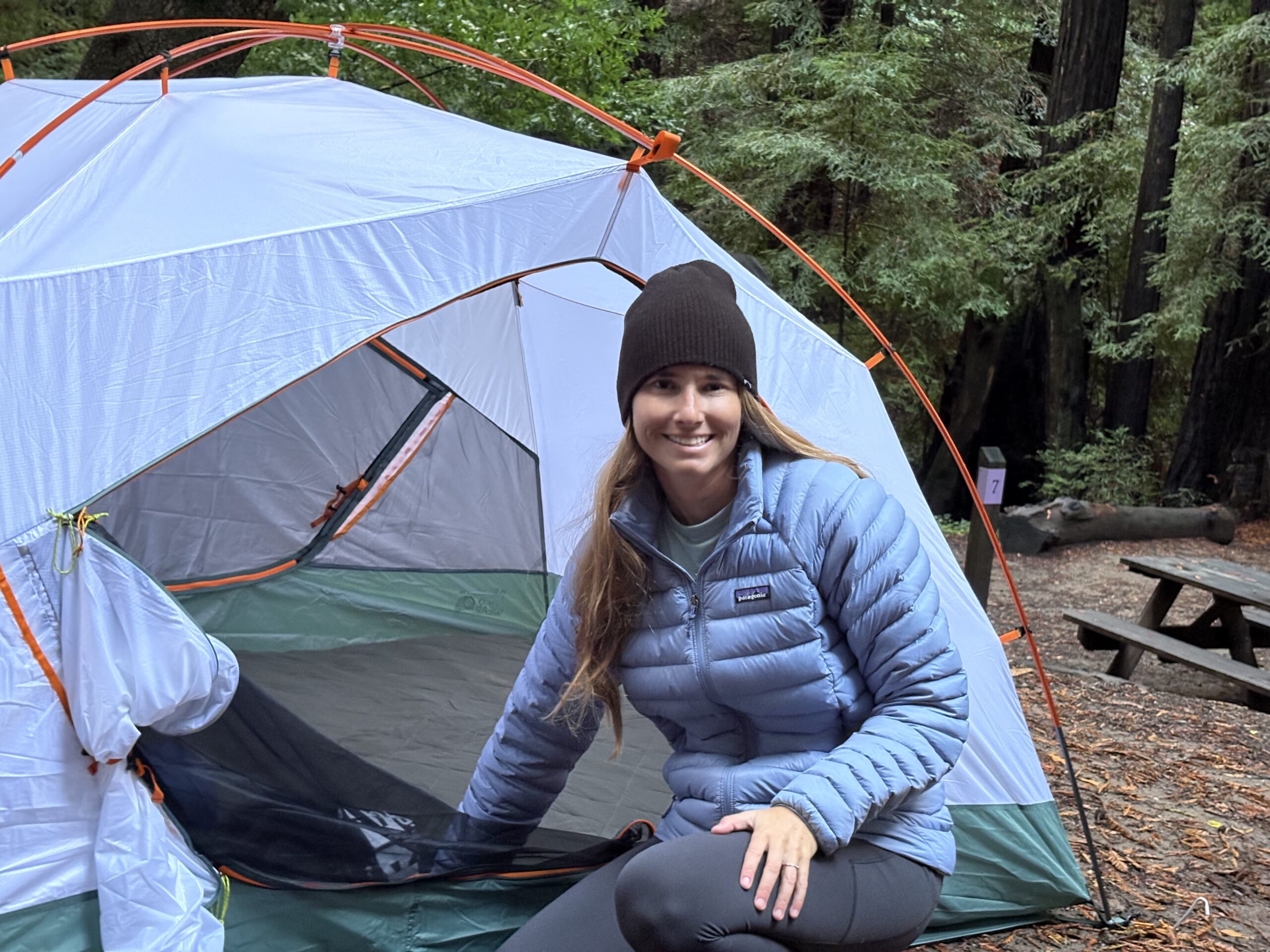 Wearing the Down Sweater while camping in Big Sur.