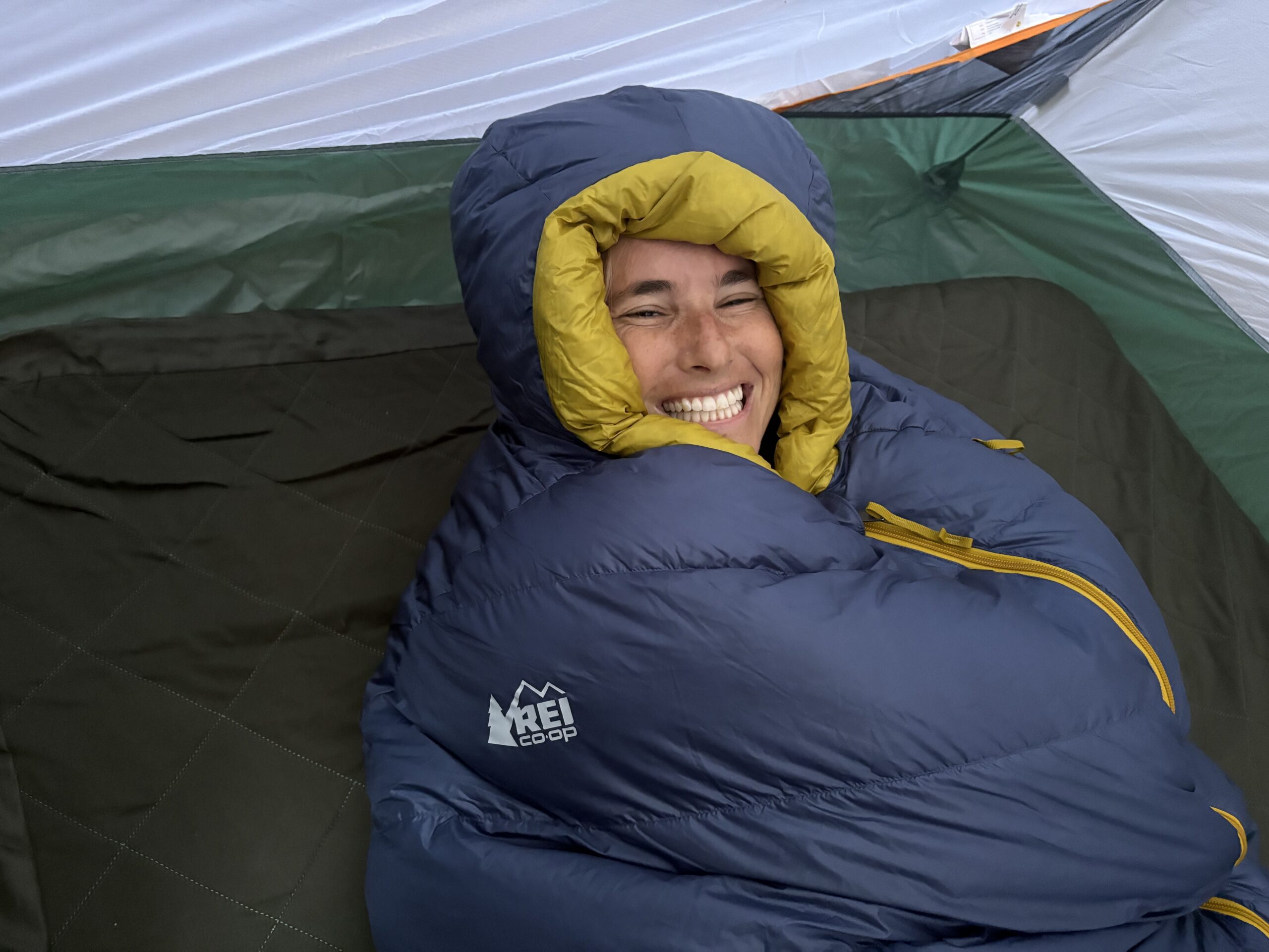 the hood of a sleeping bag