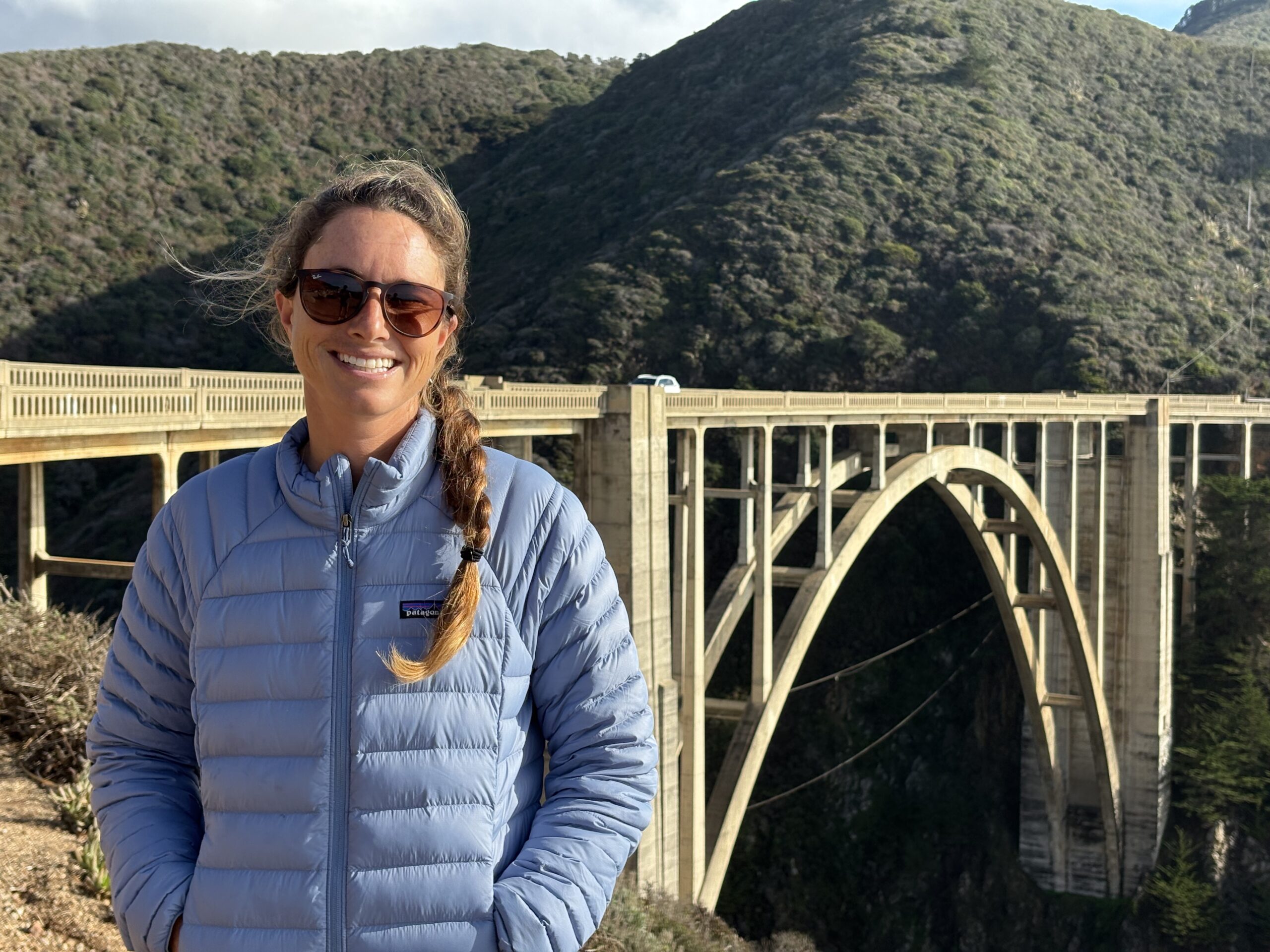a woman wearing a puffer coat