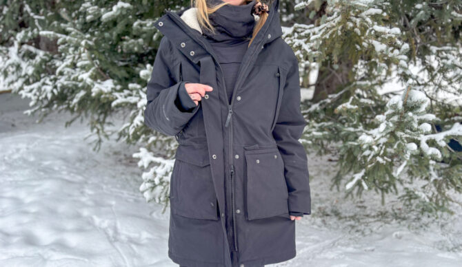 OR Stormcraft Down Parka Womens in the snow