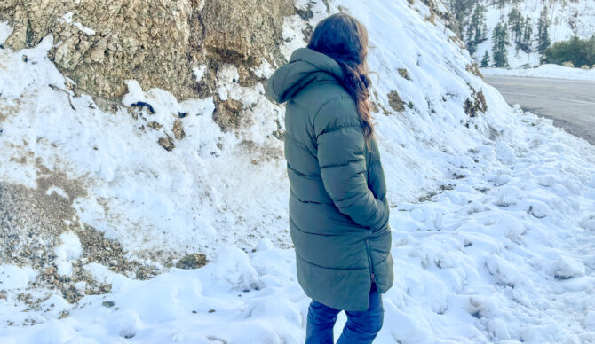 Heather wearing the women's Campwell Down Parka 