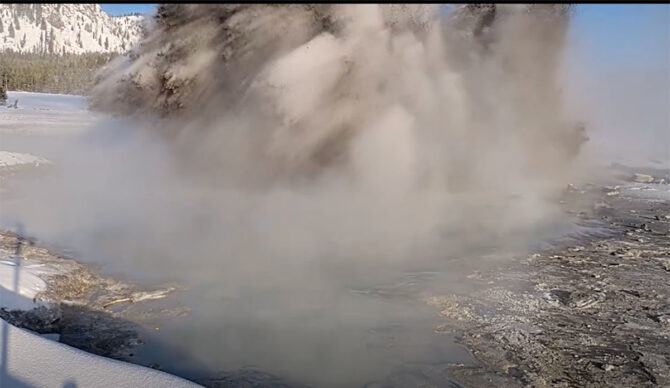 Black Diamond Pool in Yellowstone erupting