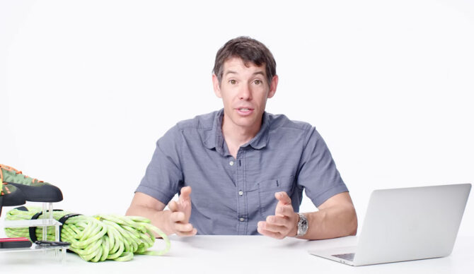 Alex Honnold answering questions about rock climbing for WIRED