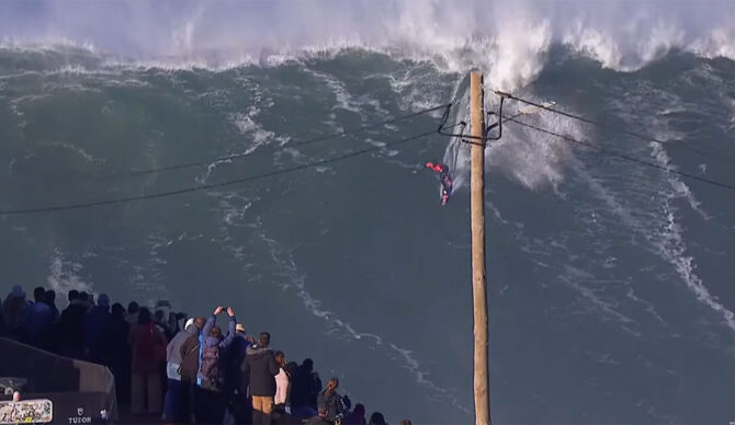 Kai Lenny surfing at Nazaré