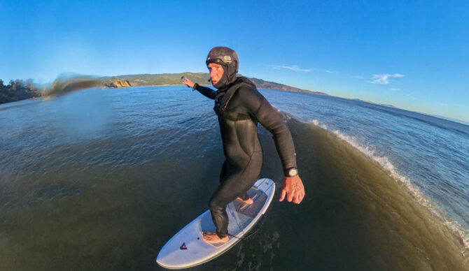 Bowen riding the Foil Drive Fusion and Armstrong Integrated Mast at Bolinas, CA